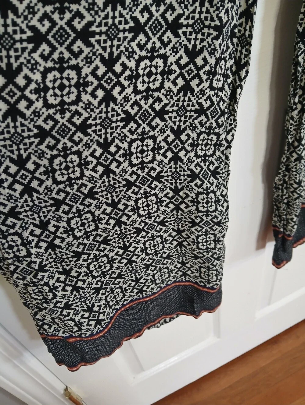 Sans Souci Black and White Printed Maxi Skirt with Drawstring Waist Boho Indie